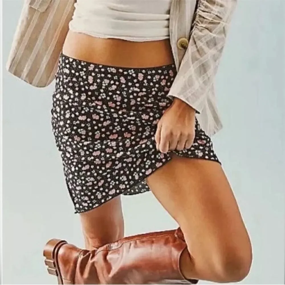 Free people NWT IRL Floral Mini Slip Skirt in Black Combo size 12